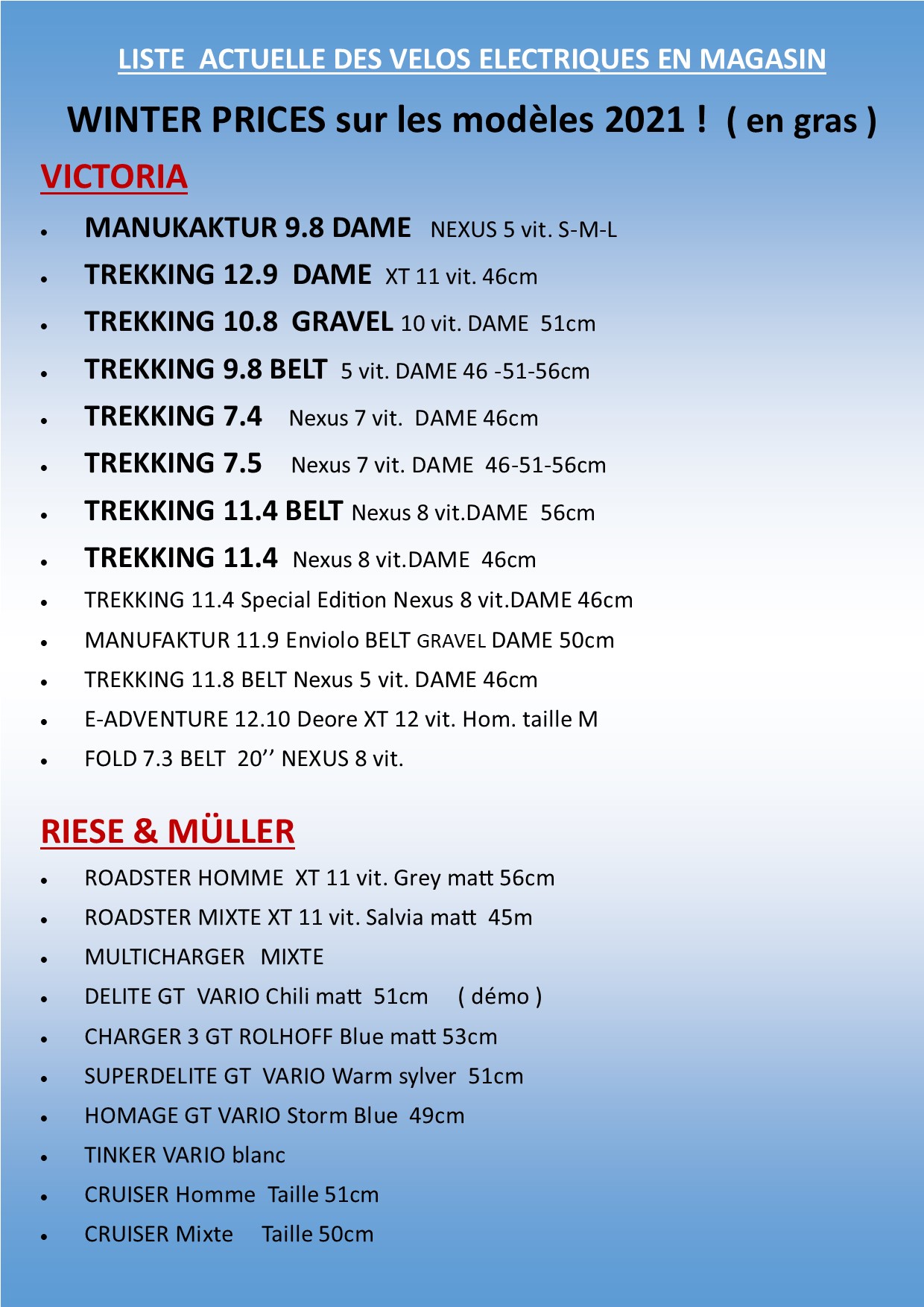LISTE E-BIKES 1 sans prix